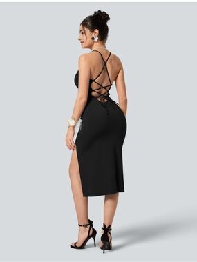 Black Strappy Back Midi Dress